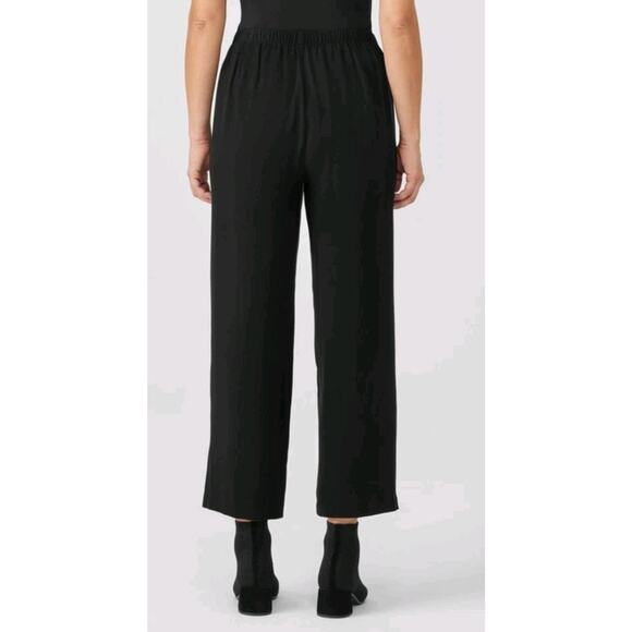 Eileen Fisher Womens Pants Black Size Medium Silk Georgette Crepe Cropped Pant - Picture 1 of 8